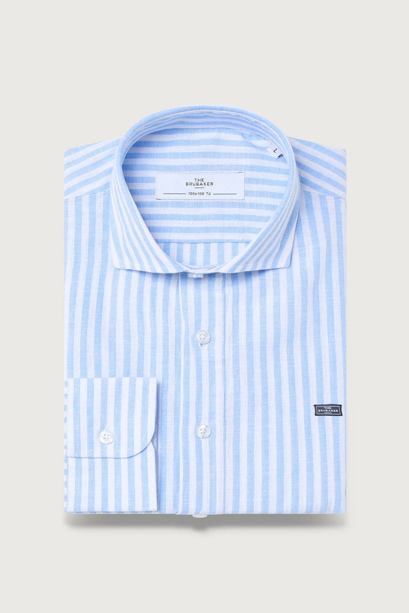 The Cotton Linen Polera Raya Azul-zoom-
