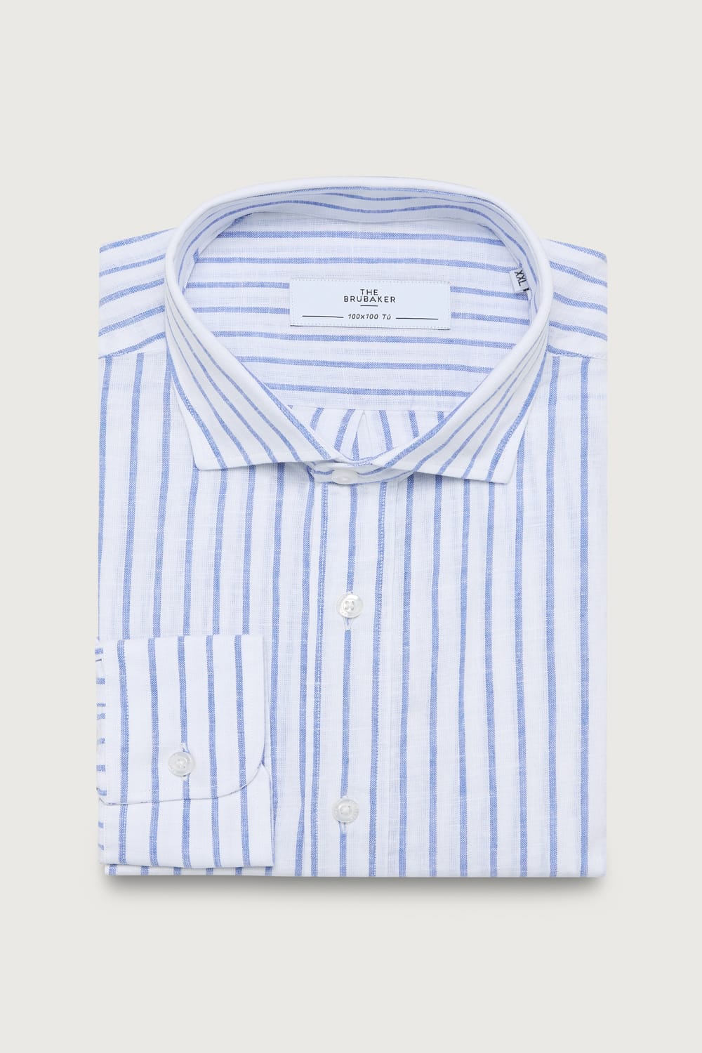 The Cotton Linen Camisa Fondo Blanco Raya Azul-1