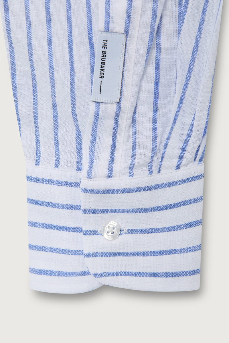 The Cotton Linen Camisa Fondo Blanco Raya Azul-zoom-