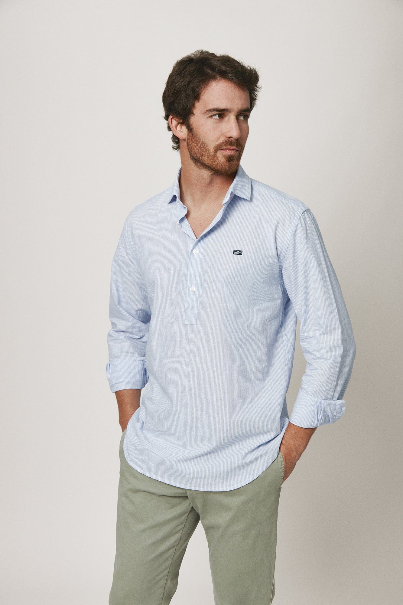 The Cotton Linen Polera Celeste Raya Fina