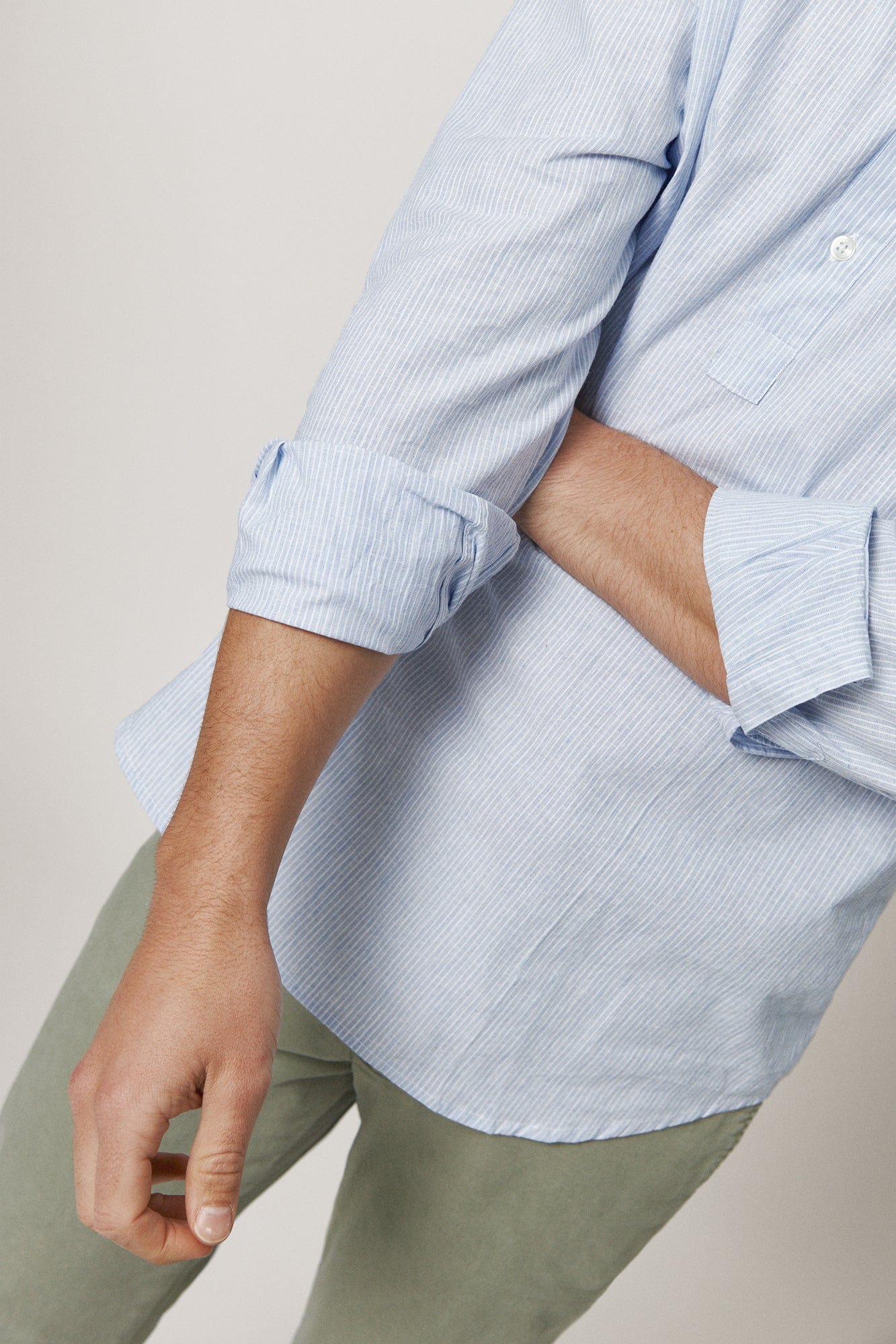 The Cotton Linen Polera Celeste Raya Fina