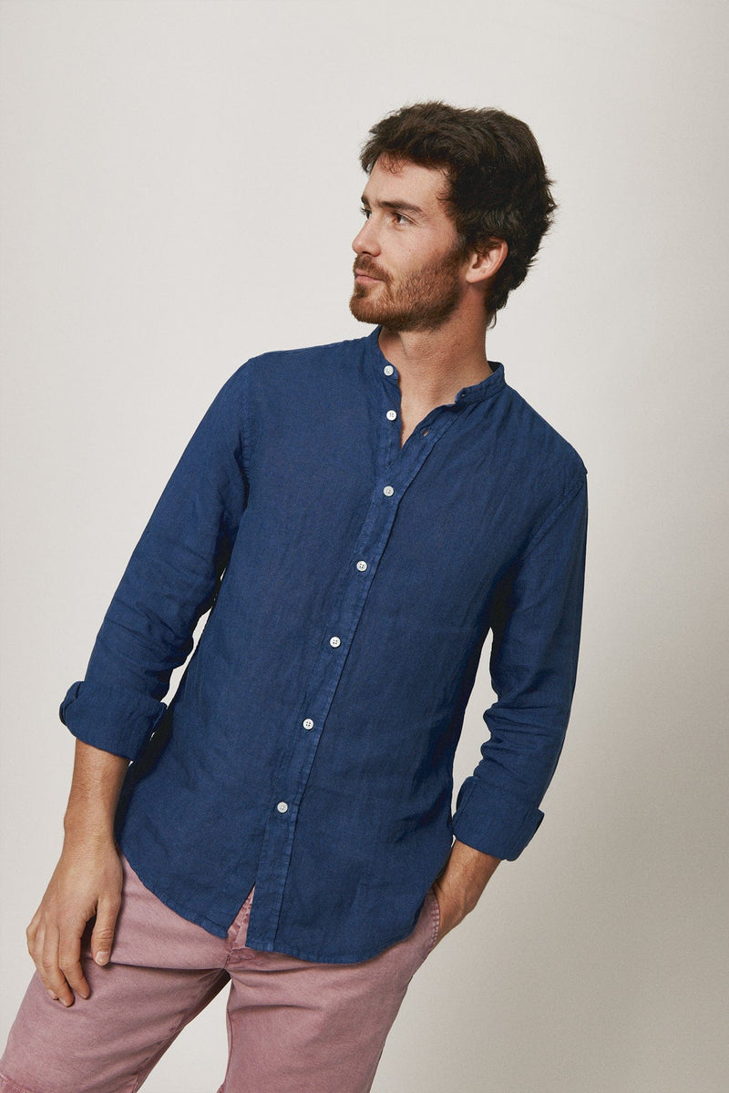 The Lino Camisa Cuello Mao Azul-zoom-