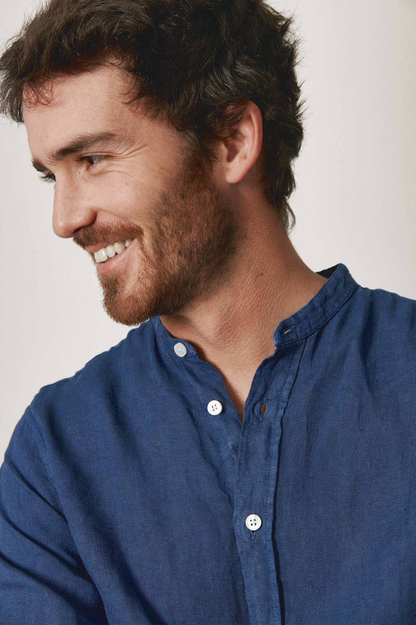 The Lino Camisa Cuello Mao Azul-zoom-1