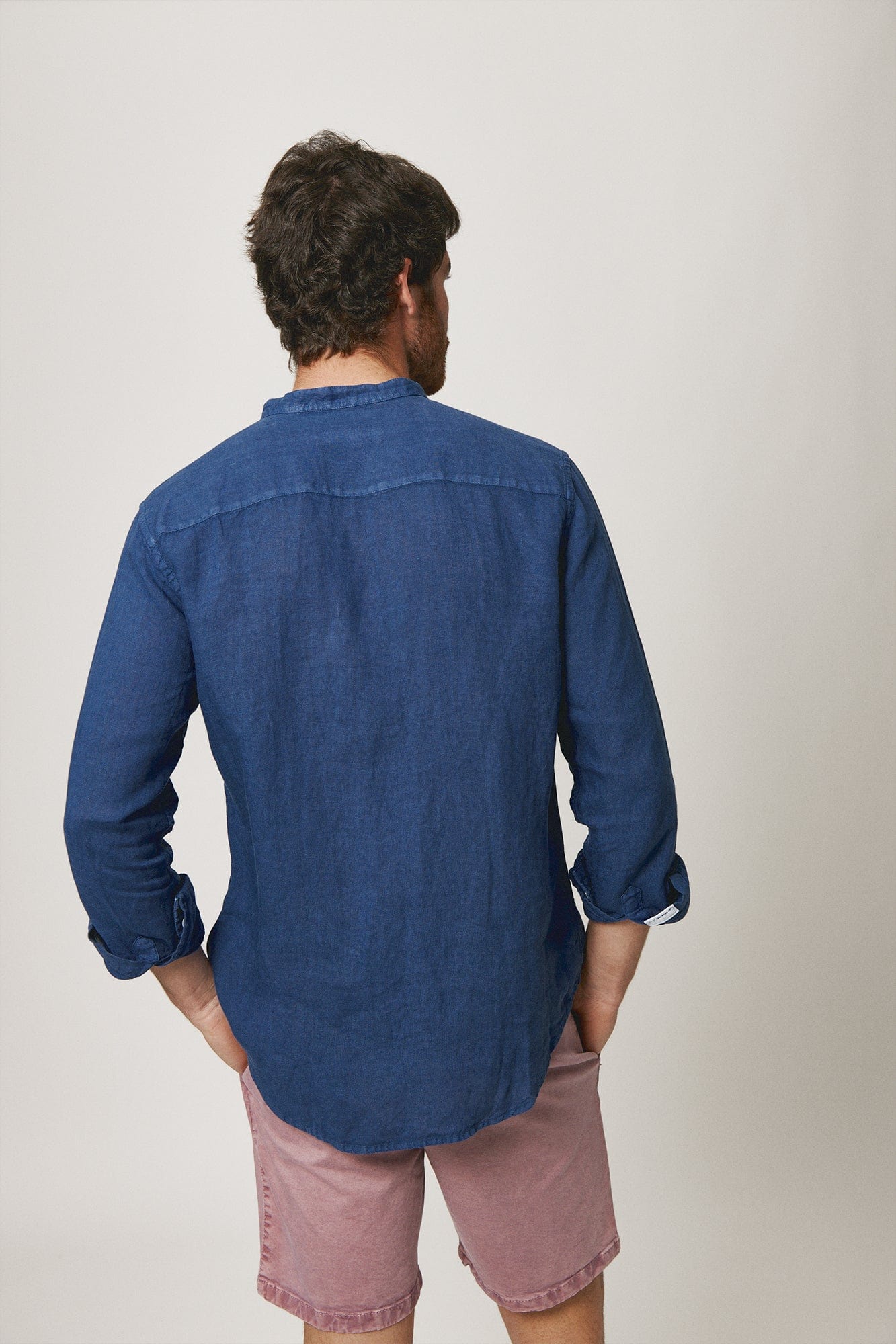 The Lino Camisa Cuello Mao Azul-zoom-3