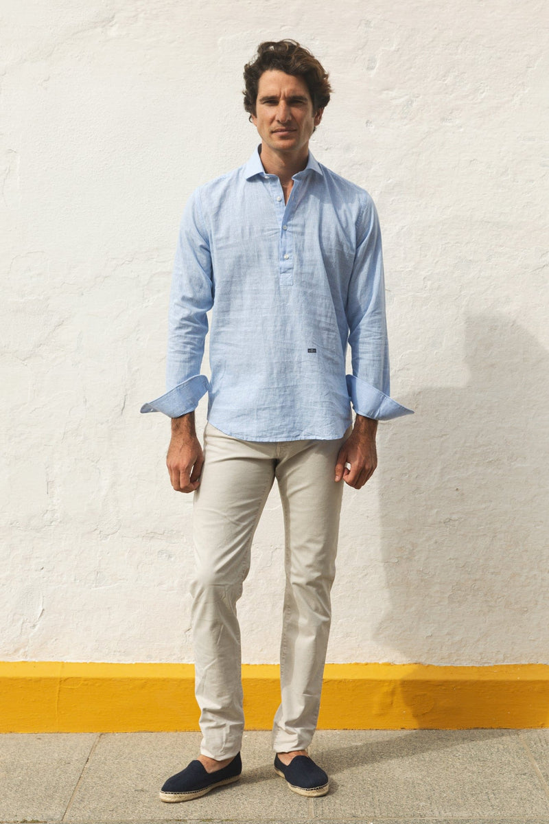 The Cotton Linen Polera Cuadros Celeste-zoom-