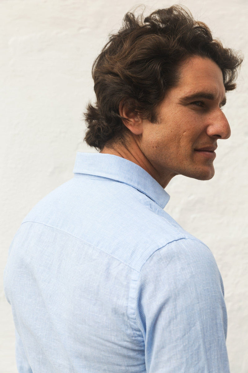 The Cotton Linen Polera Cuadros Celeste-zoom-