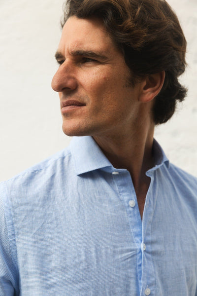 The Cotton Linen Polera Cuadros Celeste