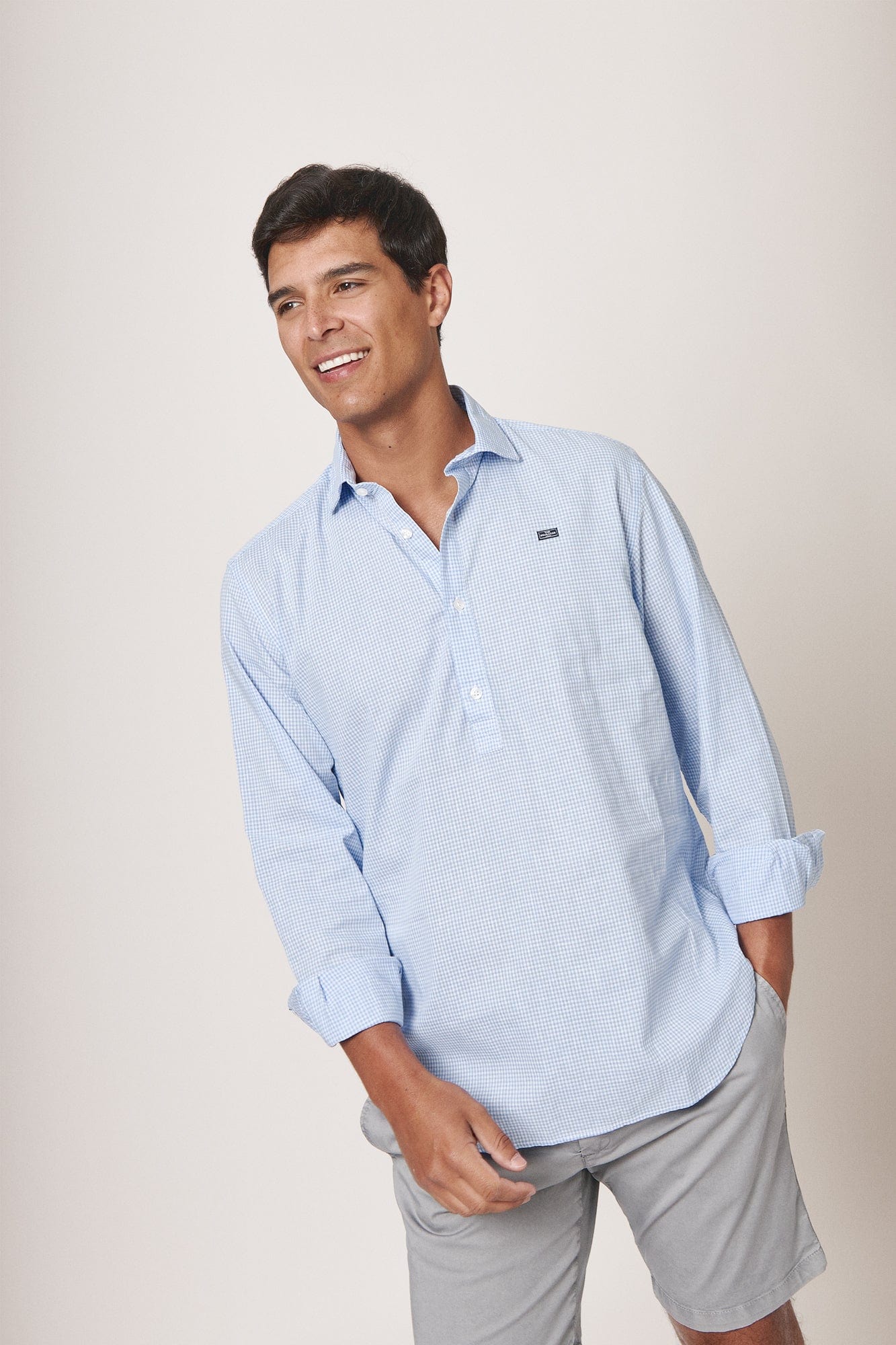 The Cotton Linen Polera Cuadro Pequeño Azul-1