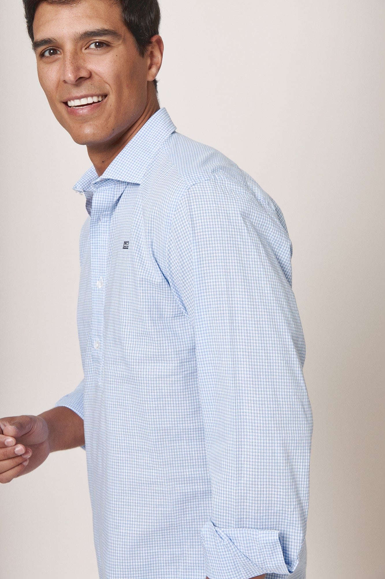 The Cotton Linen Polera Cuadro Pequeño Azul-3